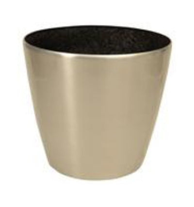 Gold metal cup with black interior on a white background