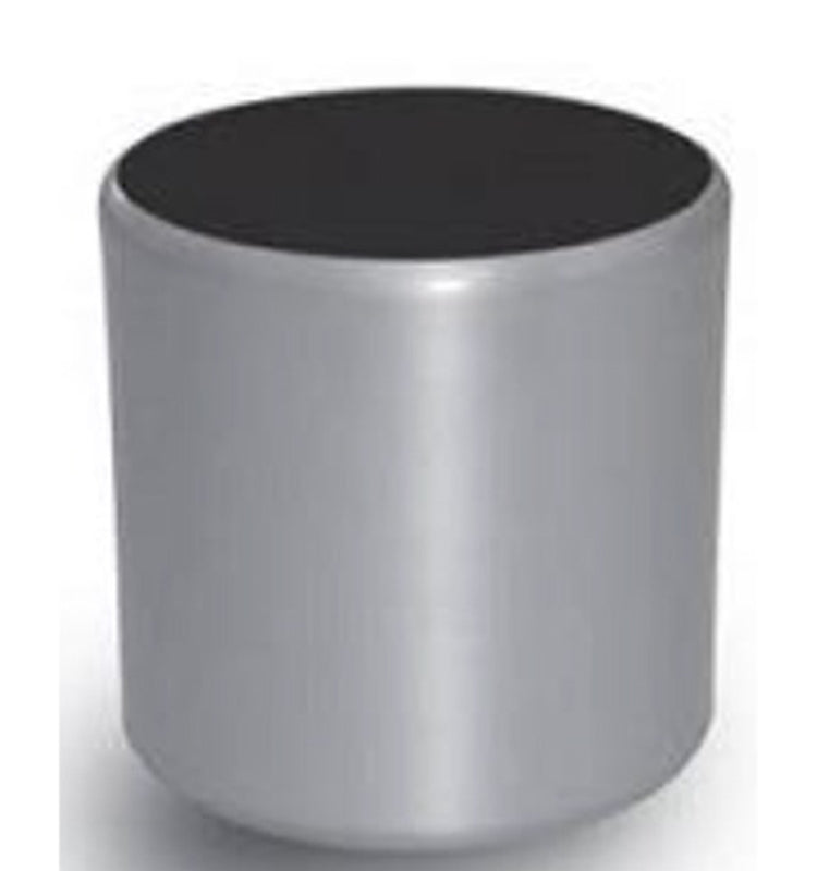 Cylindrical metal cup with black interior on a white background