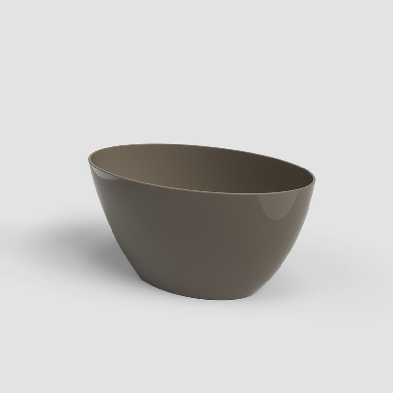 Brown ceramic bowl on a light gray background