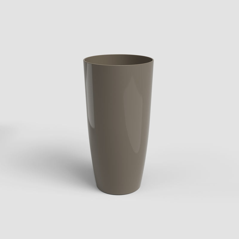 Brown cylindrical vase on a light gray background