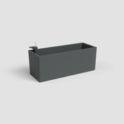 Rectangular gray planter box on a light gray background