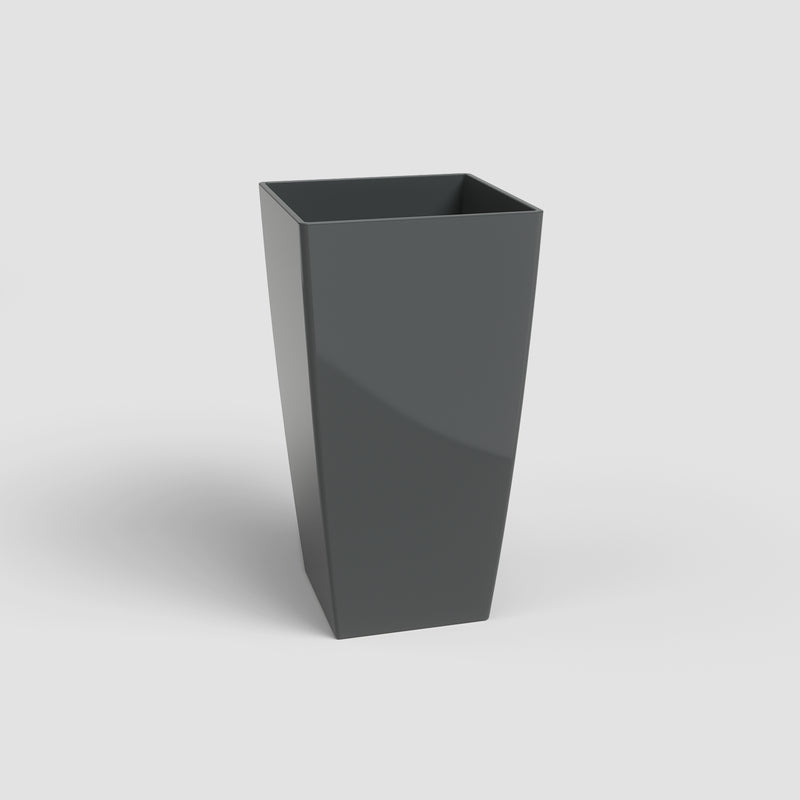 Gray rectangular planter on a light gray background