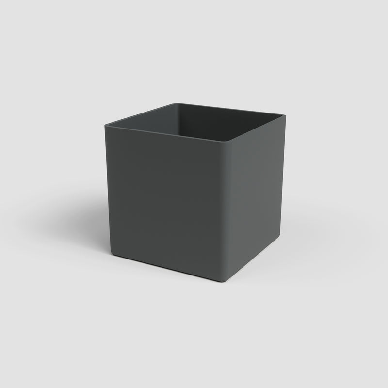 Black square planter on a light gray background