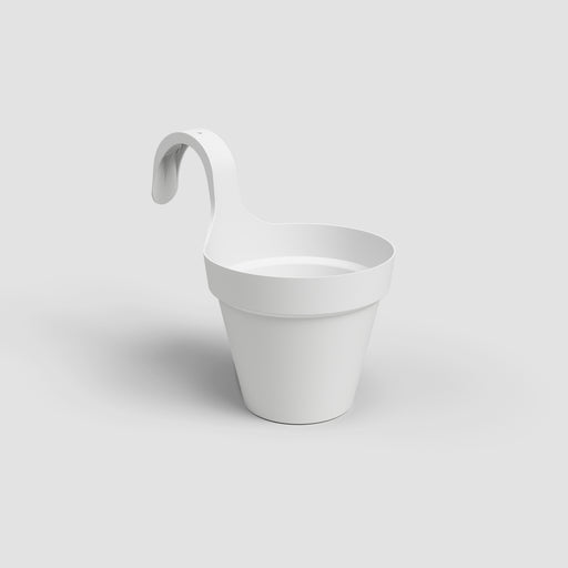 White hanging planter on a light gray background