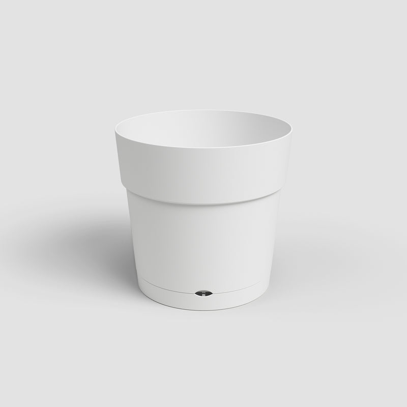 White cylindrical pot on a light gray background