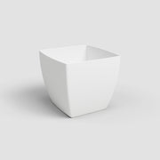White ceramic planter on a light gray background