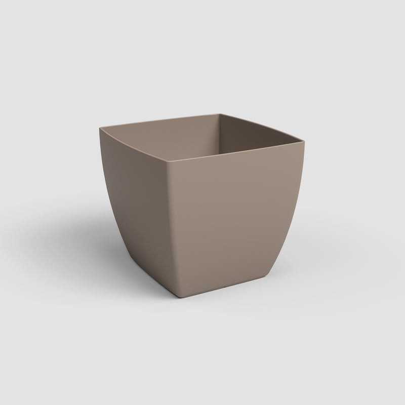 Beige square planter on a light gray background