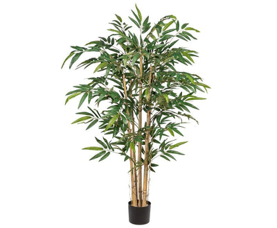 Artificial bamboo plant in a pot on a white background