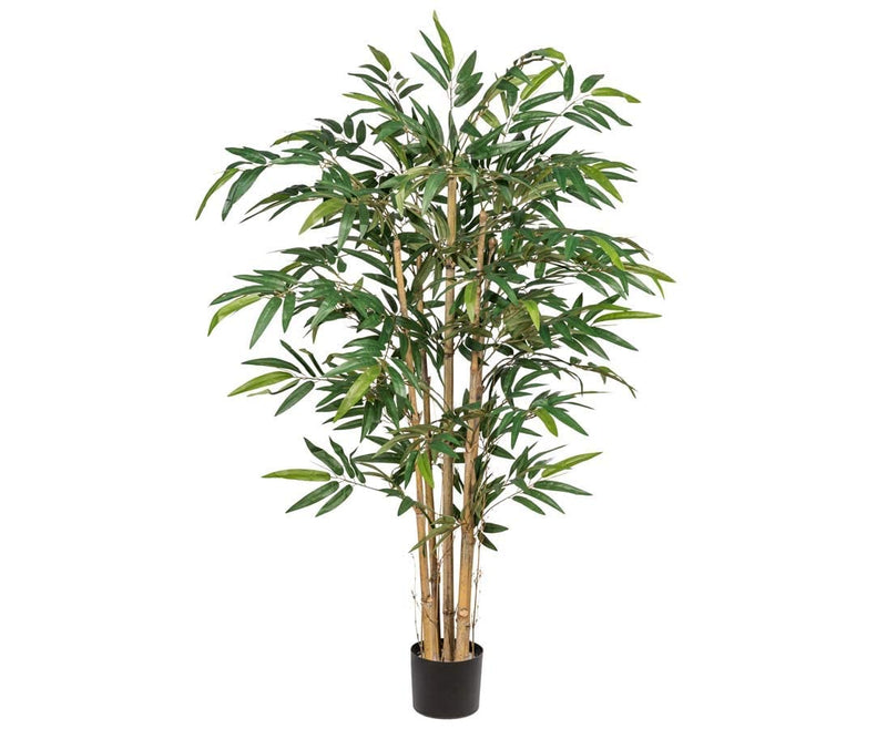 Artificial bamboo plant in a pot on a white background