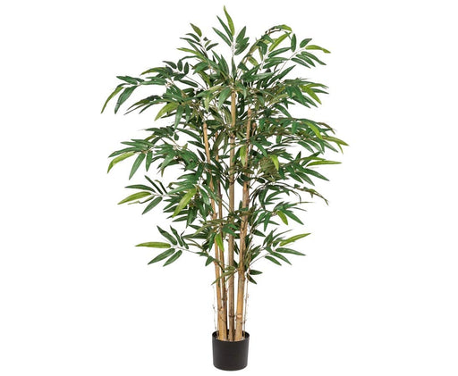 Artificial bamboo plant in a pot on a white background