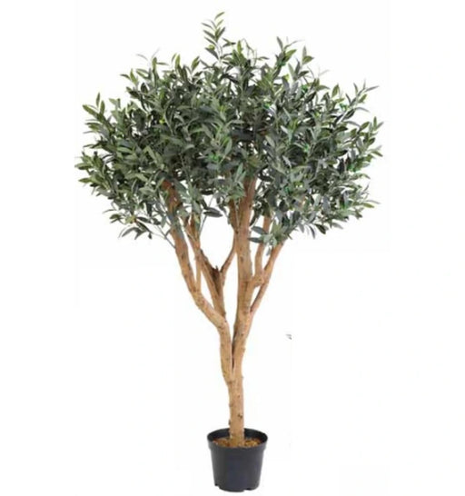 Artificial olive tree in a pot on a white background
