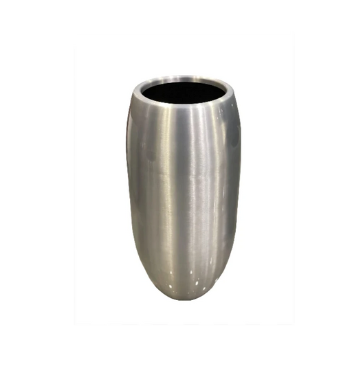 Silver metallic vase on a white background