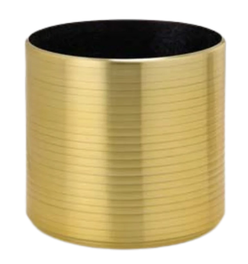 Gold cylindrical container with black interior on a white background