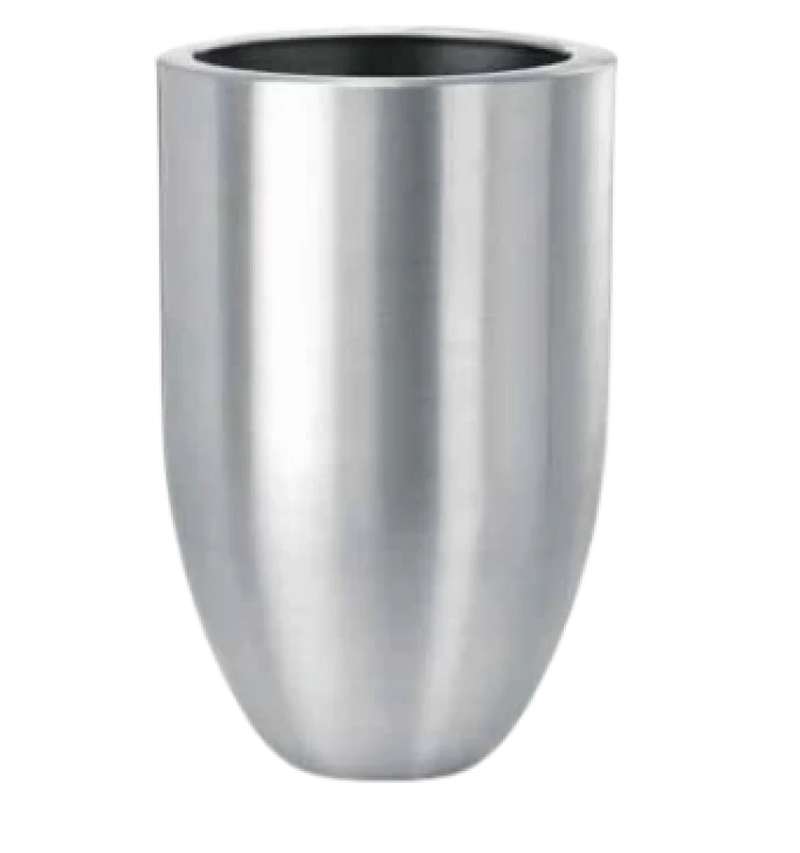 Stainless steel tumbler on a white background