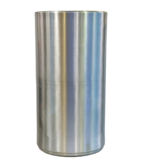 Stainless steel tumbler on a white background