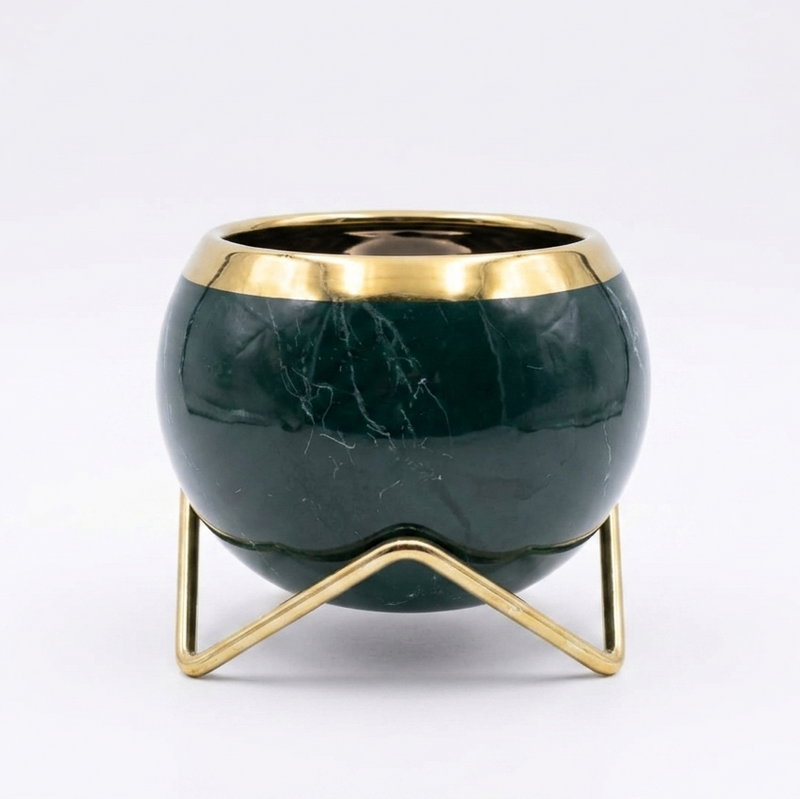 Ceramic pot 9cm with stand ( Green color-uses for cactus plant)
