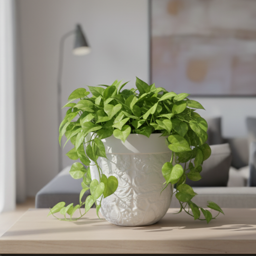 Potted plant on a table in a living room setting