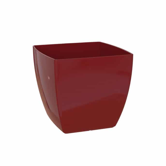 Red square planter on a white background
