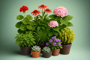 make outdoor plant picture combined together in middle with white background. square size picture 